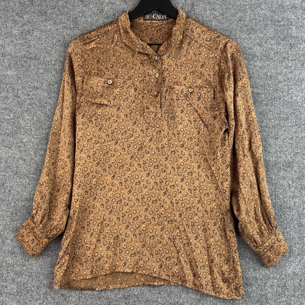 Vintage Escada Margaretha Ley Blouse Womens 38 US 8 Brown Paisley Long Sleeve